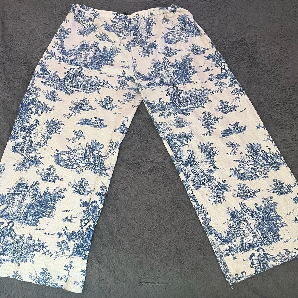 Cider Blue Toile Print Wide Leg Pants Cottagecore Size XL - Picture 9 of 9